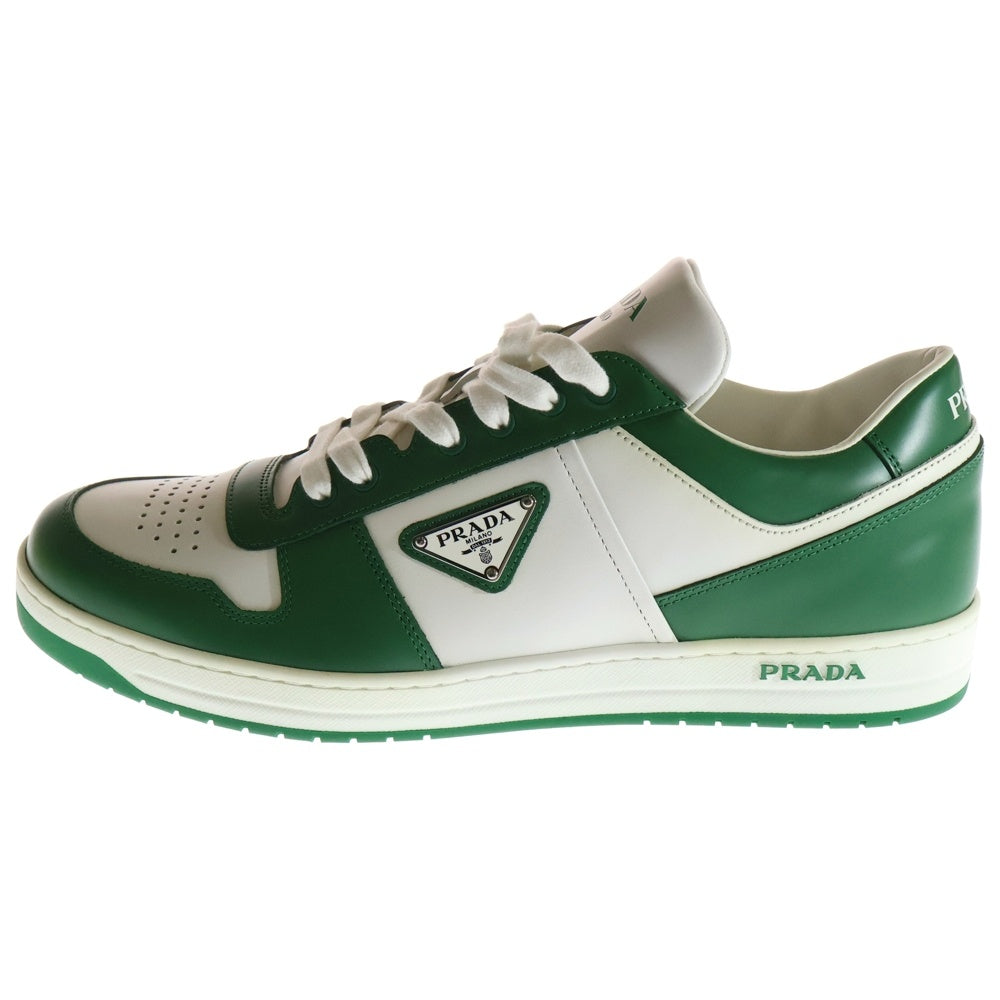 PRADA(プラダ) Downtown Low Top Sneakers ダウンタウン トライアングルロゴプレート レザー ローカットスニーカー グリーン/ホワイト 2EE364