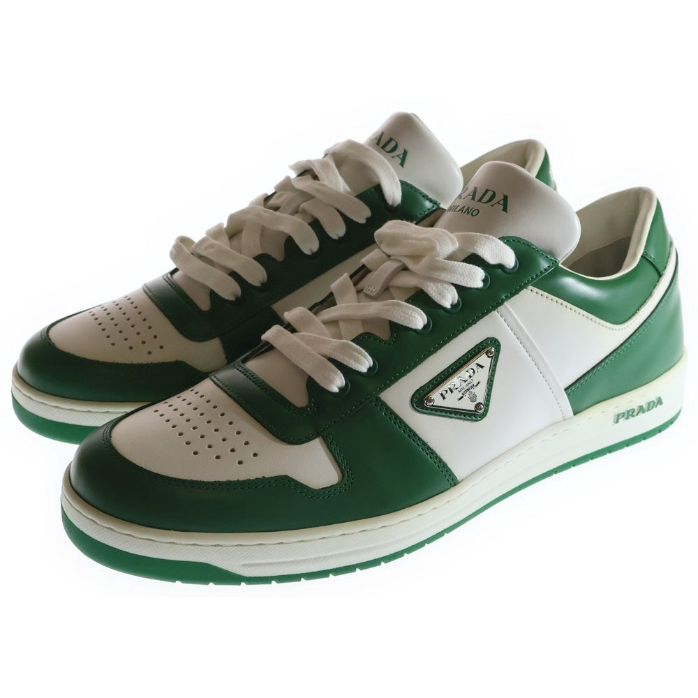 PRADA(プラダ) Downtown Low Top Sneakers ダウンタウン トライアングルロゴプレート レザー ローカットスニーカー グリーン/ホワイト 2EE364