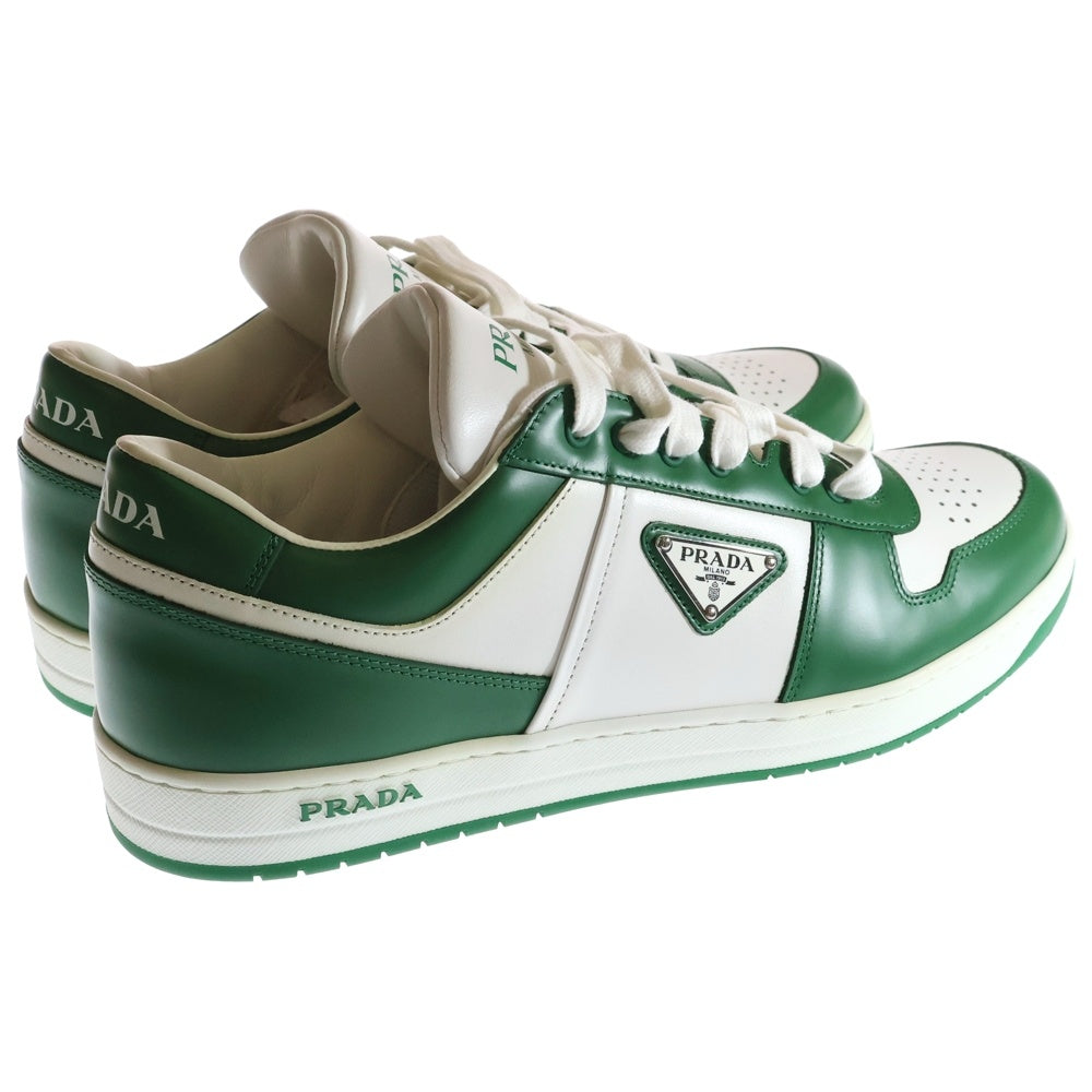 PRADA(プラダ) Downtown Low Top Sneakers ダウンタウン トライアングルロゴプレート レザー ローカットスニーカー グリーン/ホワイト 2EE364