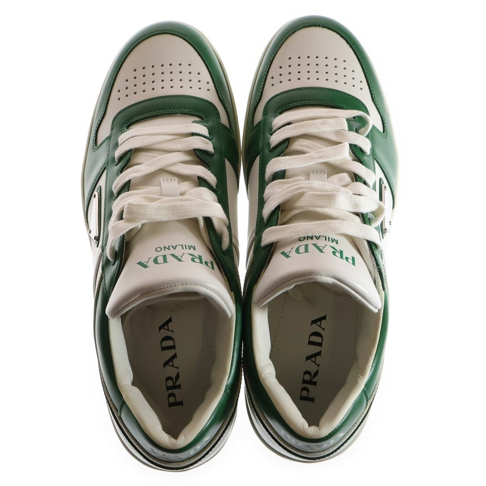 PRADA(プラダ) Downtown Low Top Sneakers ダウンタウン トライアングルロゴプレート レザー ローカットスニーカー グリーン/ホワイト 2EE364