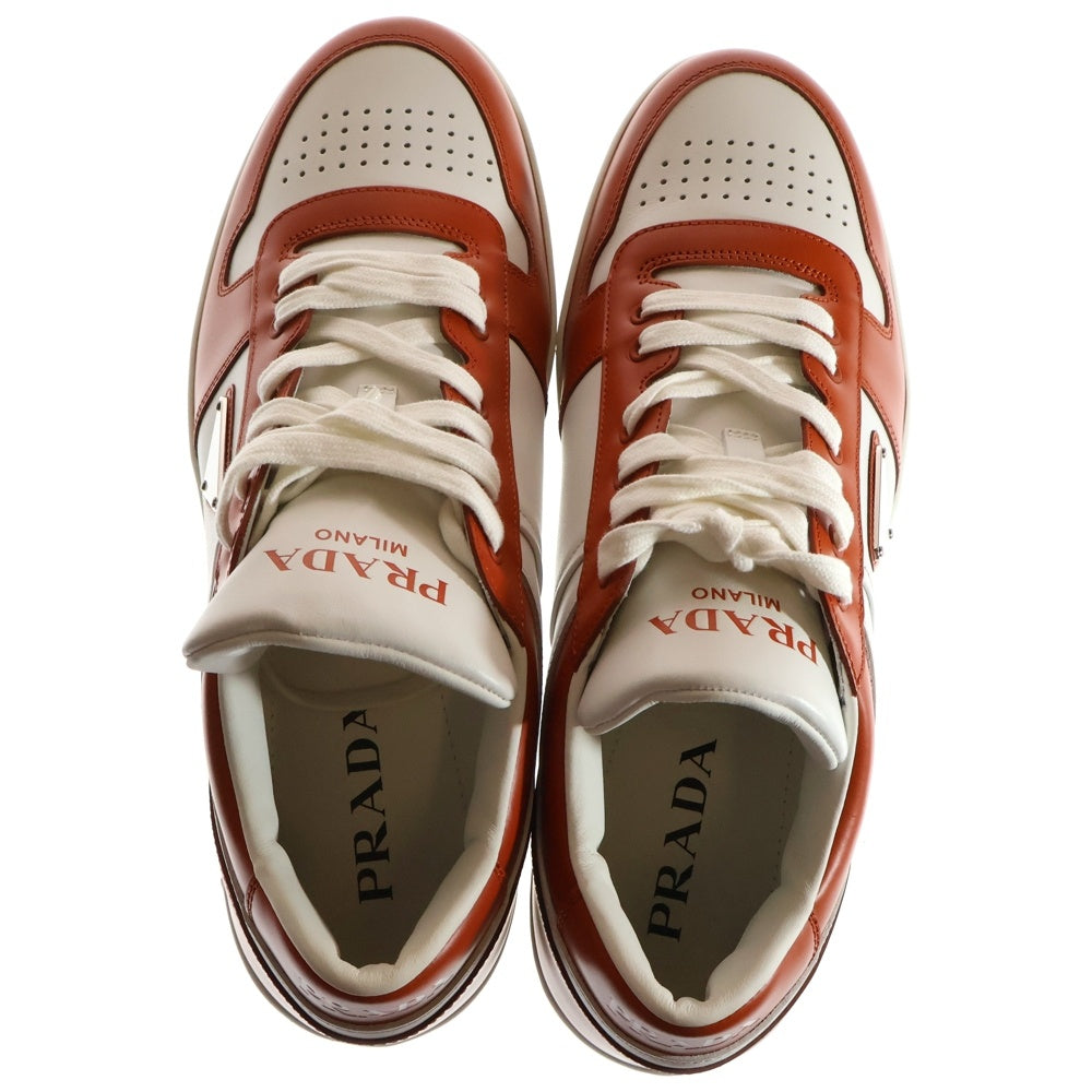 PRADA(プラダ) Downtown Low Top Sneakers ダウンタウン トライアングルロゴプレート レザー ローカットスニーカー オレンジ/ホワイト 2EE364