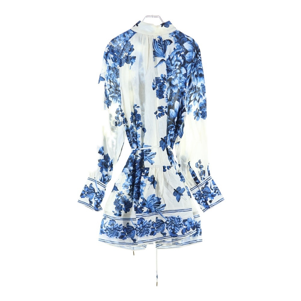 H&M(エイチアンドエム) ボタニカル総柄プリント ワンピース ブルー/ホワイト レディース
