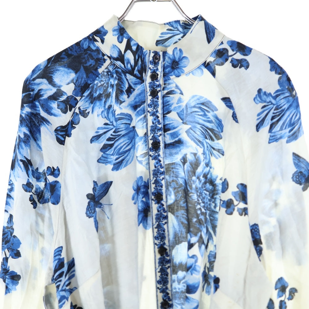 H&M(エイチアンドエム) ボタニカル総柄プリント ワンピース ブルー/ホワイト レディース