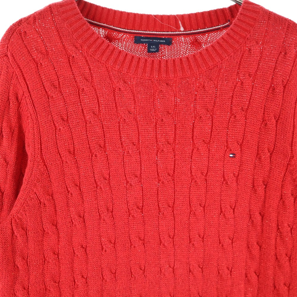 TOMMY HILFIGER(トミーヒルフィガー) ロゴ刺繍 クルーネック ニットセーター レッド 76J2106