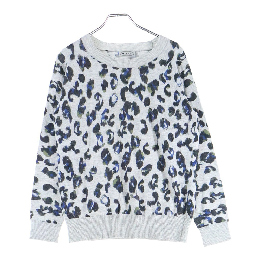 MILAN(ミラン) 38173-20519 ボタニカルモチーフ クルーネック ニットセーター グレー レディース