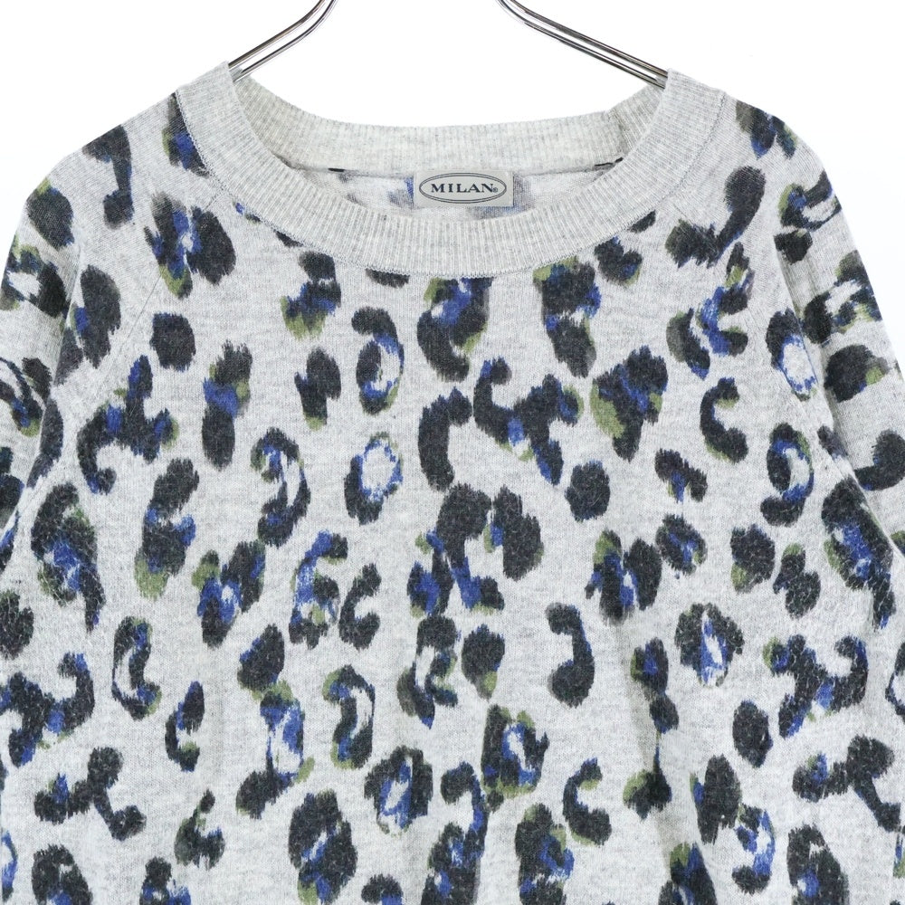 MILAN(ミラン) 38173-20519 ボタニカルモチーフ クルーネック ニットセーター グレー レディース