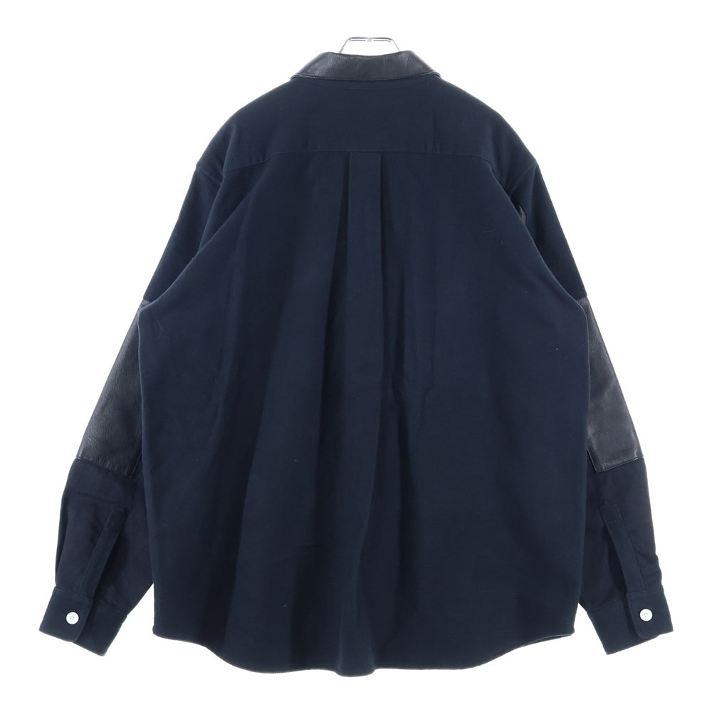 AVALONE(アヴァロン) 21SS レザーパッチワーク コットン長袖シャツ ブラック A-21SS-3FSP