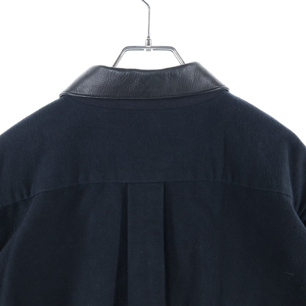 AVALONE(アヴァロン) 21SS レザーパッチワーク コットン長袖シャツ ブラック A-21SS-3FSP