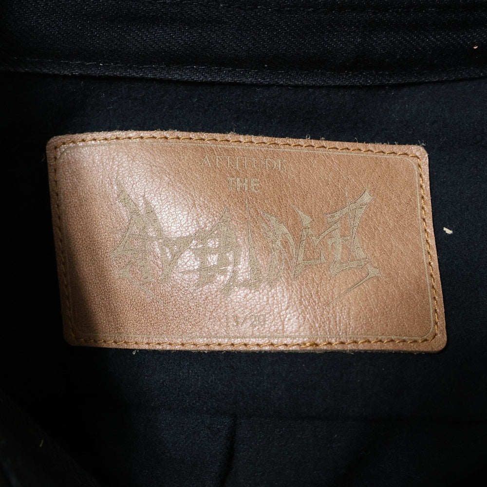 AVALONE(アヴァロン) 21SS レザーパッチワーク コットン長袖シャツ ブラック A-21SS-3FSP