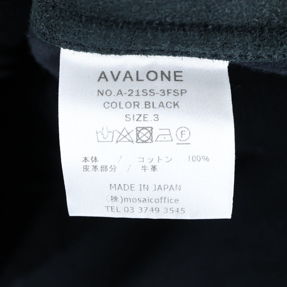 AVALONE(アヴァロン) 21SS レザーパッチワーク コットン長袖シャツ ブラック A-21SS-3FSP