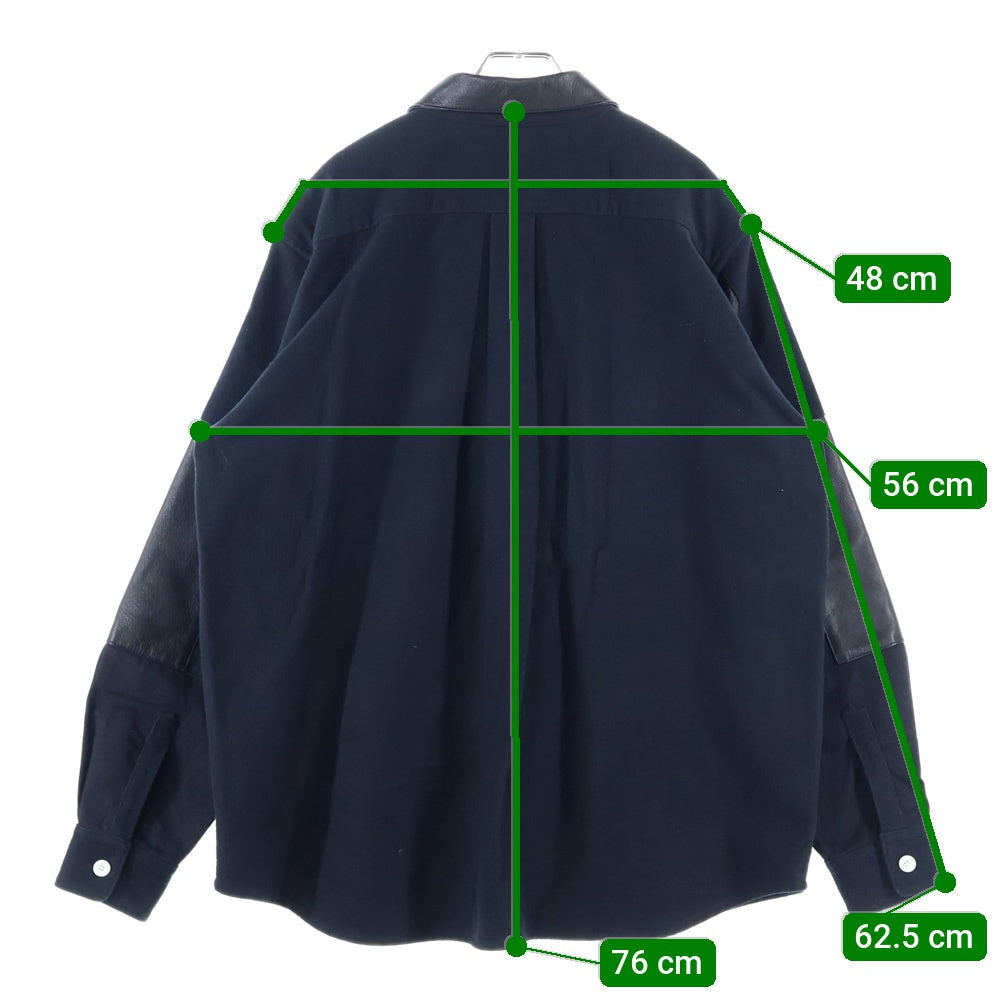 AVALONE(アヴァロン) 21SS レザーパッチワーク コットン長袖シャツ ブラック A-21SS-3FSP