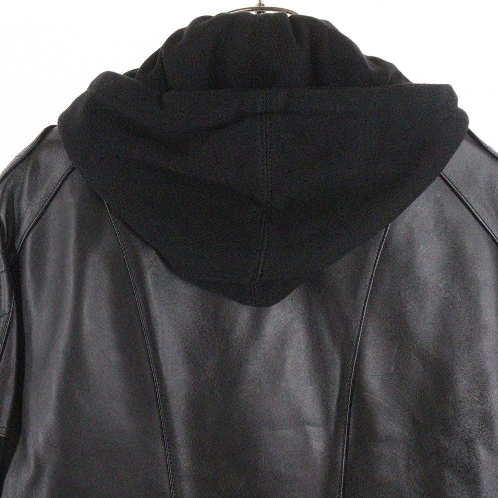 99%is(ナインティナインパーセントイズ) フーデッド カウレザー ダブルライダースジャケット ブラック NNAC-JK04