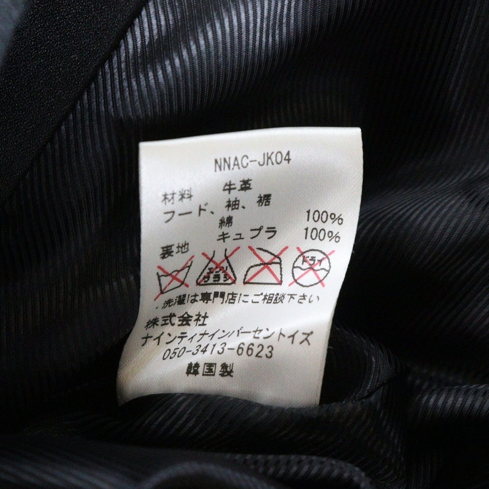 99%is(ナインティナインパーセントイズ) フーデッド カウレザー ダブルライダースジャケット ブラック NNAC-JK04