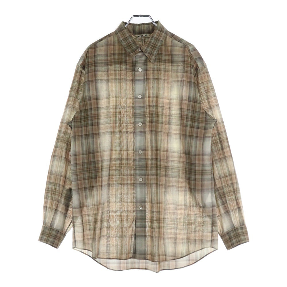 AURALEE(オーラリー) 21AW WOOL CHECKED SHIRT ウール チェック柄 長袖シャツ ブラウン/ベージュ A21ASO1EM