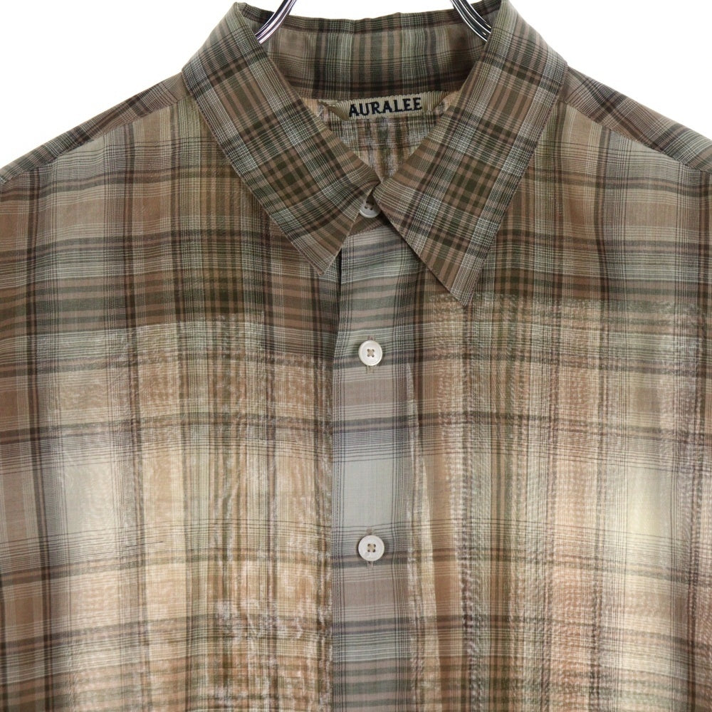 AURALEE(オーラリー) 21AW WOOL CHECKED SHIRT ウール チェック柄 長袖シャツ ブラウン/ベージュ A21ASO1EM