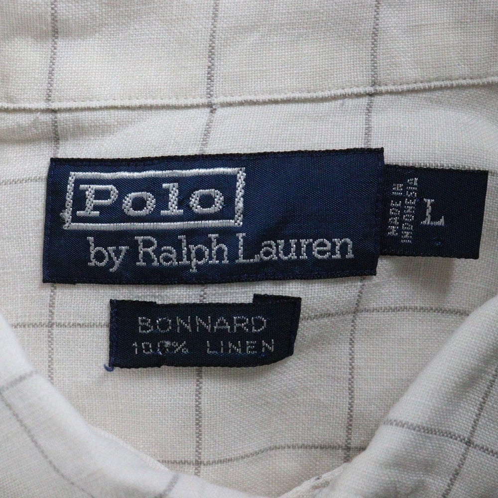 POLO RALPH LAUREN(ポロラルフローレン) 90S VINTAGE BONNARD ヴィンテージ インドネシア製 ボナール チェック柄 リネン 長袖シャツ アイボリー