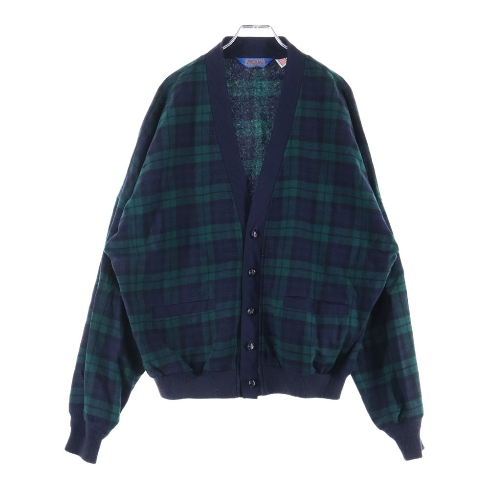 PENDLETON(ペンドルトン) 70-80S VINTAGE ヴィンテージ USA製 三角タグ ブラックウォッチ ウール カーディガン グリーン/ブラック