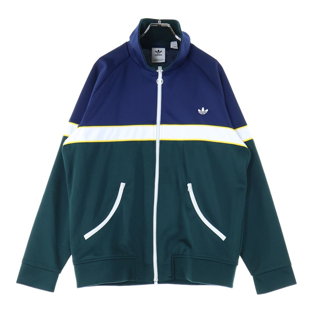 adidas(アディダス) ロゴ刺繍 ジップアップトラックジャケット ジャージ ネイビー/グリーン FM2195