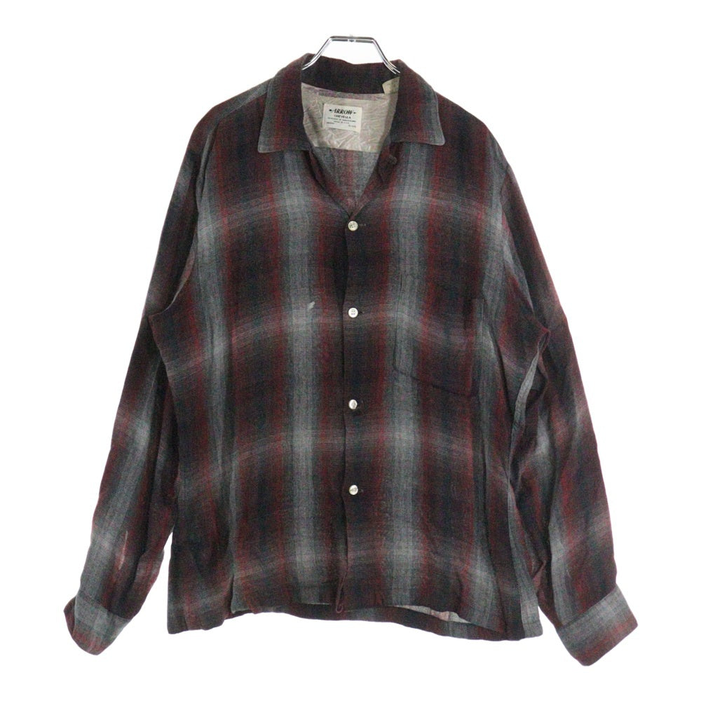 VINTAGE(ヴィンテージ) 50S-60S VINTAGE ARROW アロー レーヨン オンブレチェック 長袖シャツ レッド/グレー