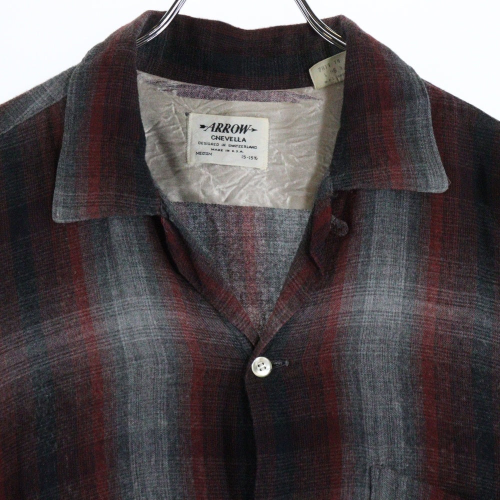 VINTAGE(ヴィンテージ) 50S-60S VINTAGE ARROW アロー レーヨン オンブレチェック 長袖シャツ レッド/グレー