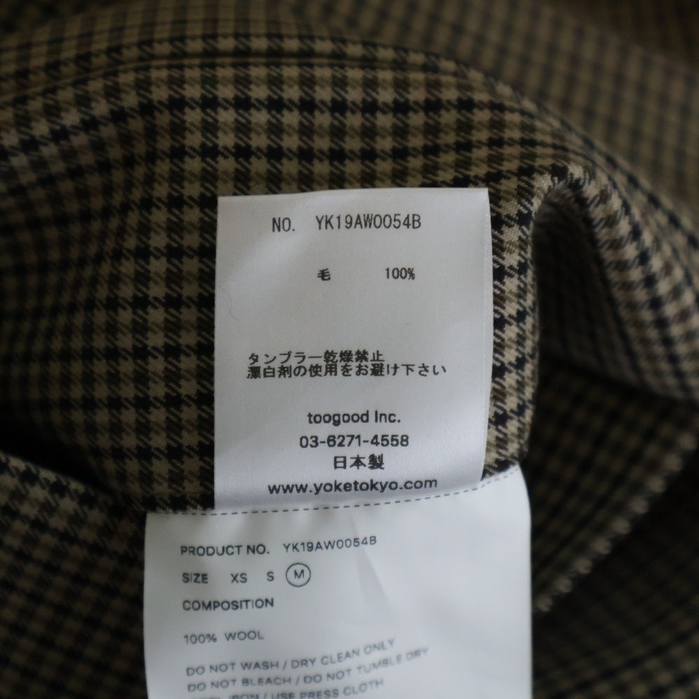 YOAK(ヨーク) 19AW CUT-OFF JACKET カットオフ フルジップ チェックジャケット ブラウン YK19AW0054B