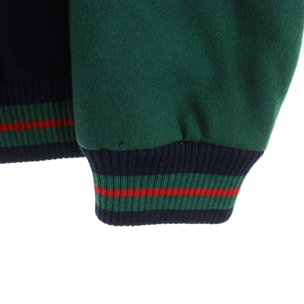 SUPREME(シュプリーム) 18SS ×LACOSTE LIVE！Wool Varsity Jacket ラコステライブ ロゴワッペン刺繍 ウールバーシティジャケット ブルゾン ネイビー/グリーン BH8505