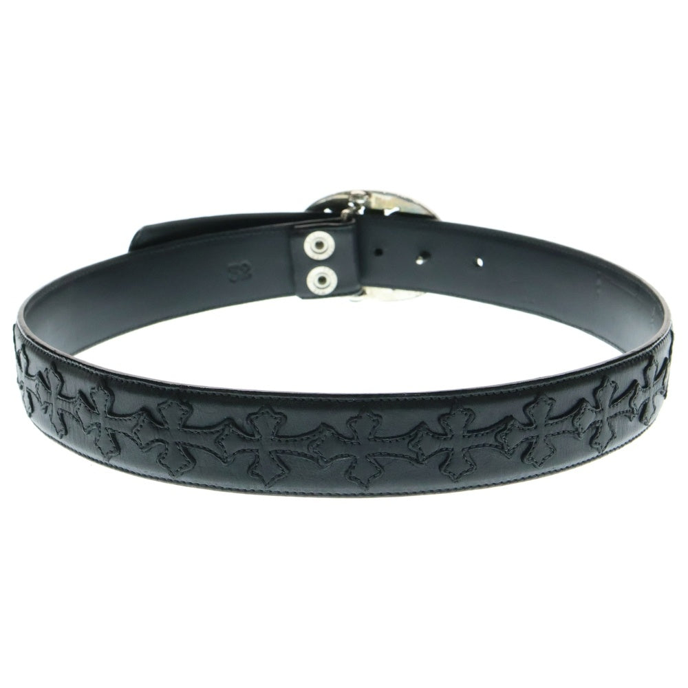 CHROME HEARTS(クロムハーツ) OVAL STAR STRAP CEMETERY 1.5 クラシックオーバルスター バックル セメタリー クロスパッチ付き ストラップ レザーベルト シルバー/ブラック
