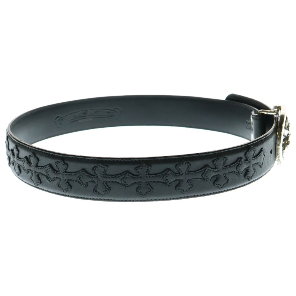 CHROME HEARTS(クロムハーツ) OVAL STAR STRAP CEMETERY 1.5 クラシックオーバルスター バックル セメタリー クロスパッチ付き ストラップ レザーベルト シルバー/ブラック
