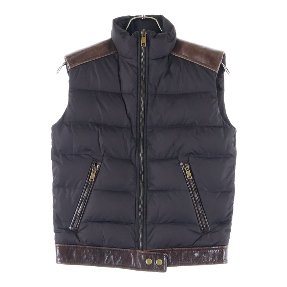 PRADA(プラダ) トライアングルロゴプレート レザースイッチング ダウンベスト ブラウン 29X536 S132 Q04