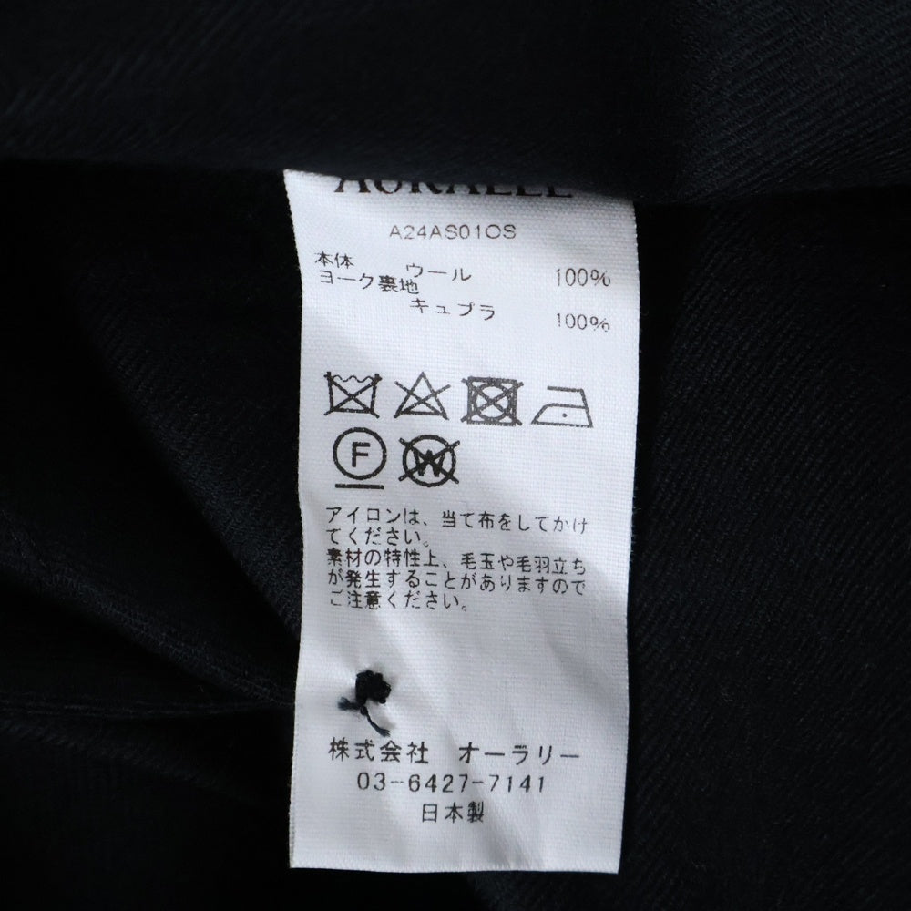AURALEE(オーラリー) 24AW SUPER LIGHT WOOL SHIRT スーパーライトウール 長袖ボタンダウンシャツ ブラック A24AS01OS