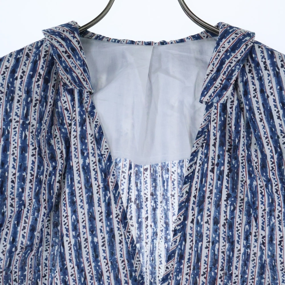 NICENESS(ナイスネス) 24AW ASHA.L / アシャ.L ストライププリント 長袖ペザントシャツ ブルー/レッド/ホワイト NN-5703Y13