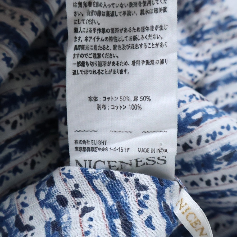 NICENESS(ナイスネス) 24AW ASHA.L / アシャ.L ストライププリント 長袖ペザントシャツ ブルー/レッド/ホワイト NN-5703Y13