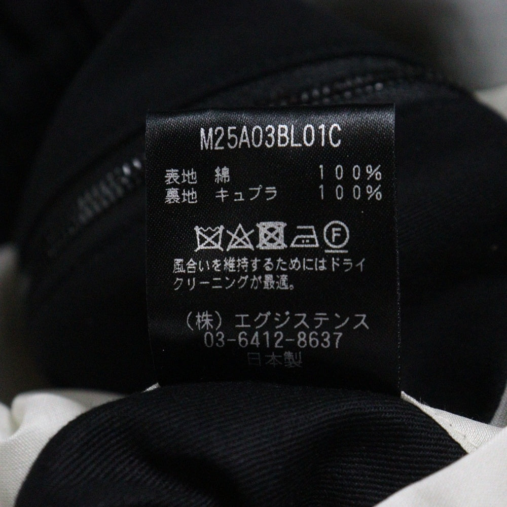 marka(マーカ) 25SS 60/2 ORGANIC COTTON SOFT DRY CHINO DOG EAR JACKET ドッグイヤーカラー オーガニックコットン ジップアップスポーツジャケット ブラック M25A03BL01C