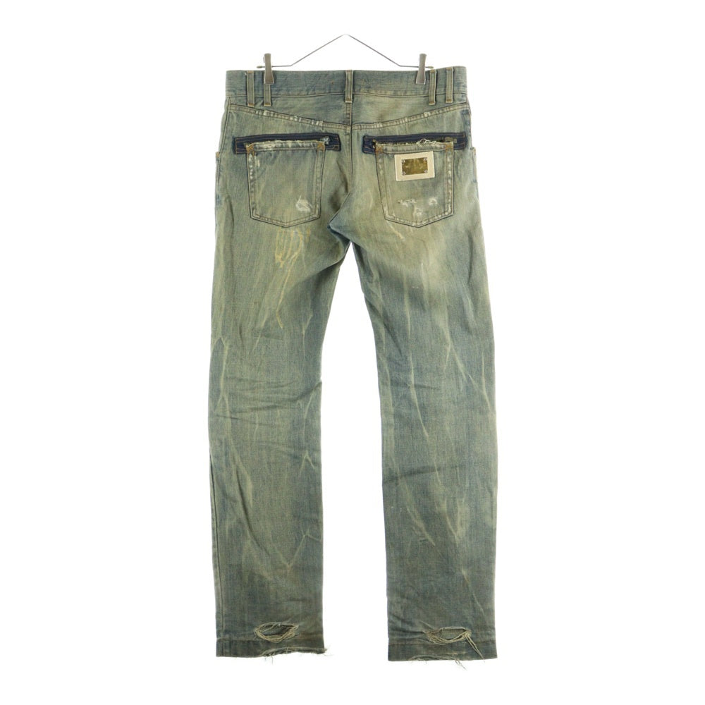 DOLCE & GABBANA(ドルチェアンドガッバーナ) ダメージ加工 ジップフライ ストレートデニムパンツ インディゴ G334TD