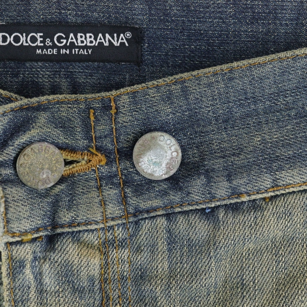 DOLCE & GABBANA(ドルチェアンドガッバーナ) ダメージ加工 ジップフライ ストレートデニムパンツ インディゴ G334TD