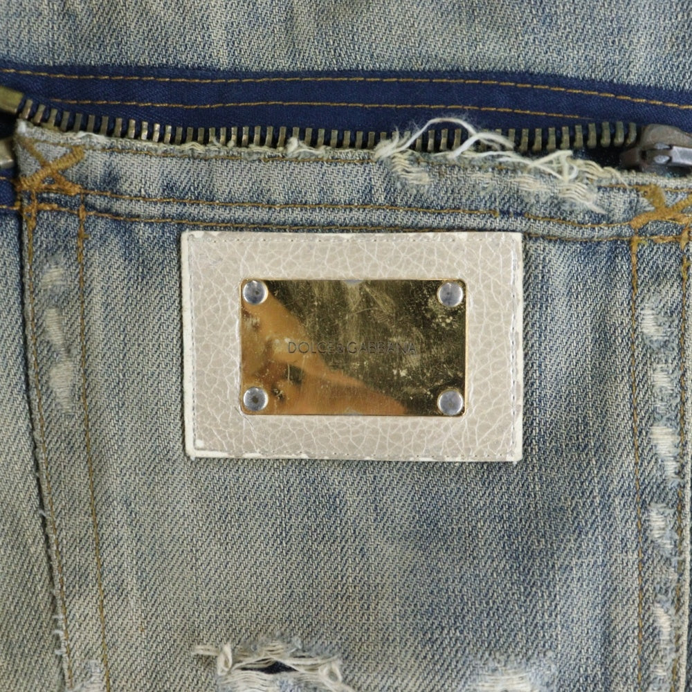 DOLCE & GABBANA(ドルチェアンドガッバーナ) ダメージ加工 ジップフライ ストレートデニムパンツ インディゴ G334TD