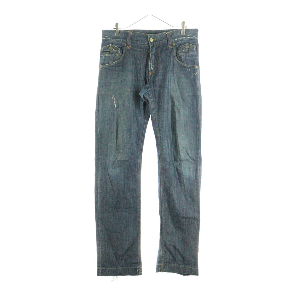 DOLCE & GABBANA(ドルチェアンドガッバーナ) ダメージ加工 逆さフラップ マルチポケット ジップフライ ストレートデニムパンツ インディゴ G3HGTD