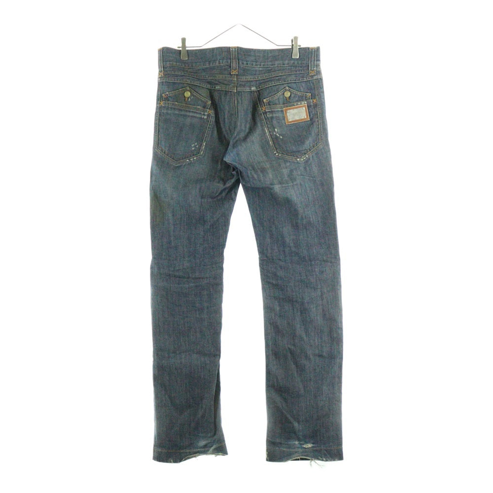 DOLCE & GABBANA(ドルチェアンドガッバーナ) ダメージ加工 逆さフラップ マルチポケット ジップフライ ストレートデニムパンツ インディゴ G3HGTD