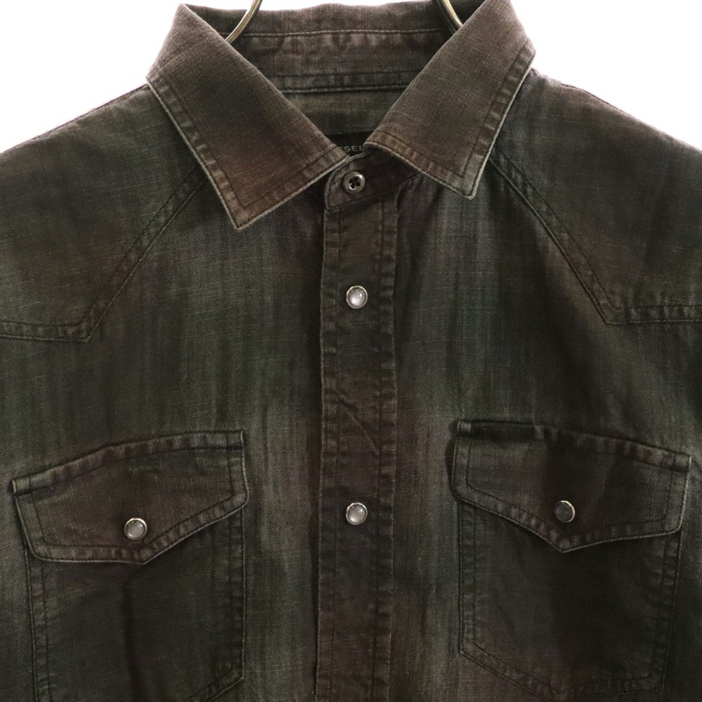 DIESEL(ディーゼル) ダブルフラップポケット 7B オンブレチェック ウエスタン 長袖シャツ グレー/ブラック