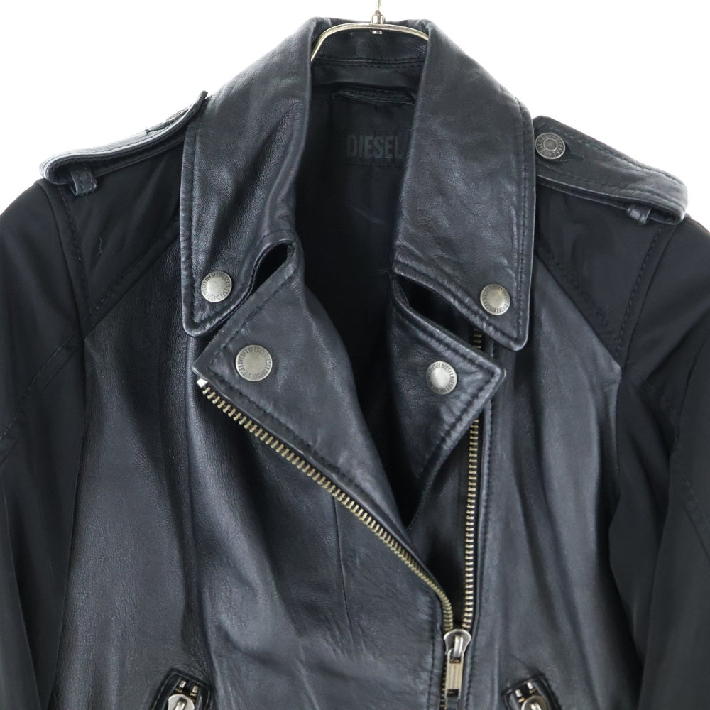 DIESEL(ディーゼル) ナイロン切り替え ジップアップ ダブル レザージャケット ブラック 00E8F200