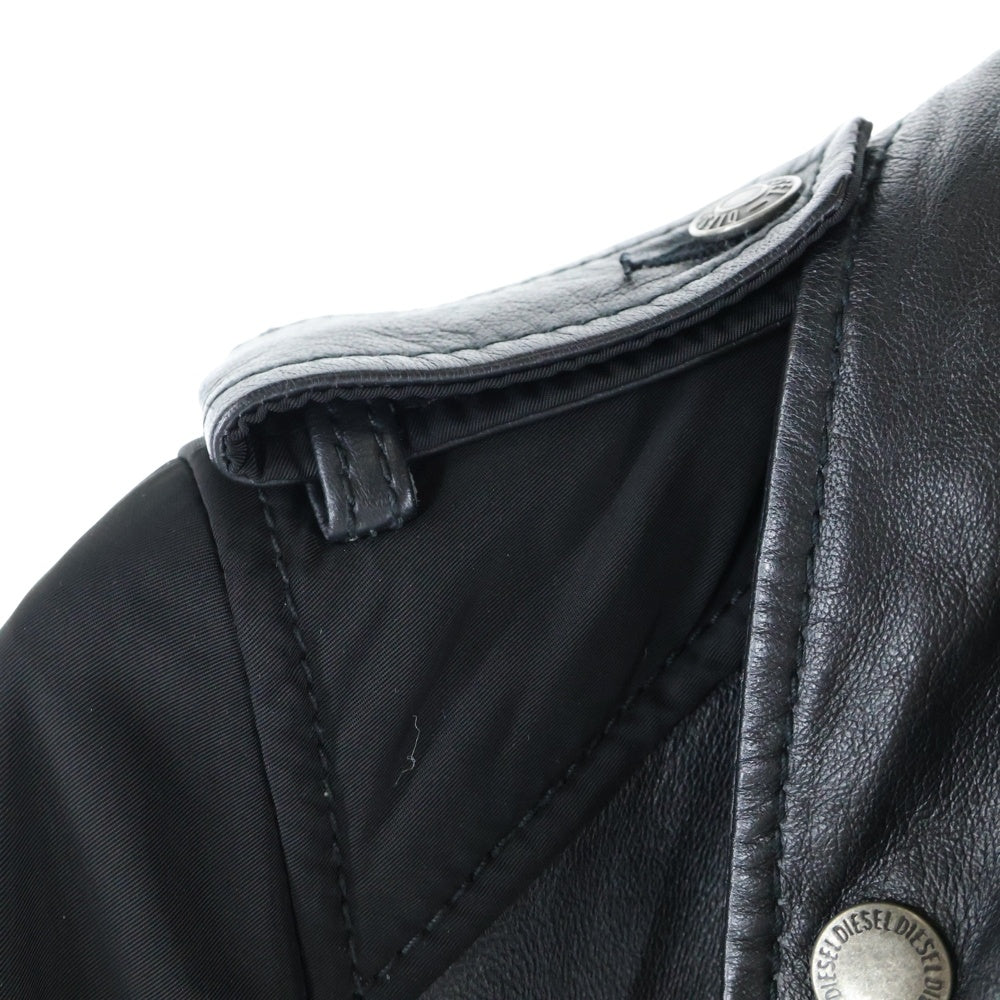 DIESEL(ディーゼル) ナイロン切り替え ジップアップ ダブル レザージャケット ブラック 00E8F200