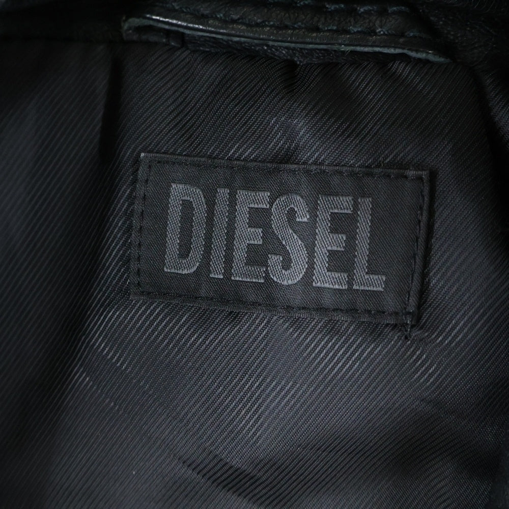 DIESEL(ディーゼル) ナイロン切り替え ジップアップ ダブル レザージャケット ブラック 00E8F200