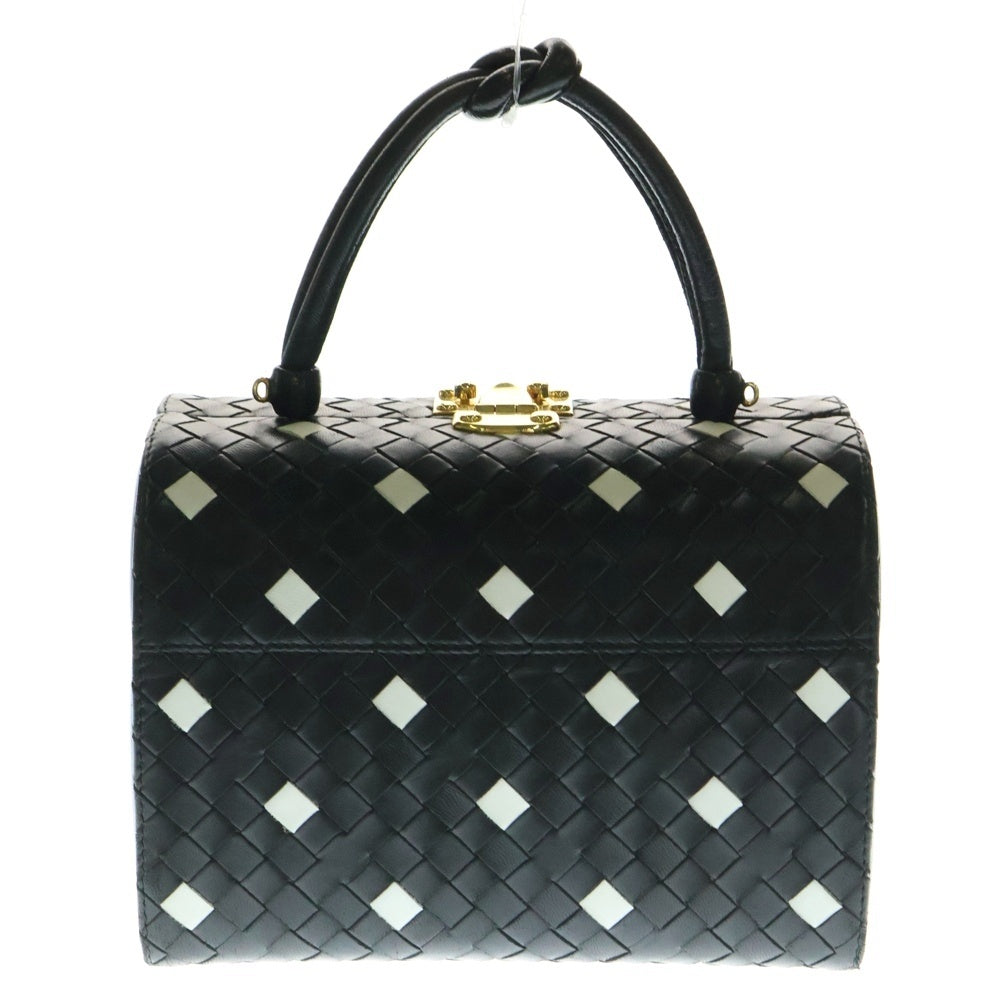 BOTTEGA VENETA(ボッテガヴェネタ) 編み込み 2WAY レザー ハンドバッグ ゴールドバッグ ショルダーバッグ ブラック/ホワイト