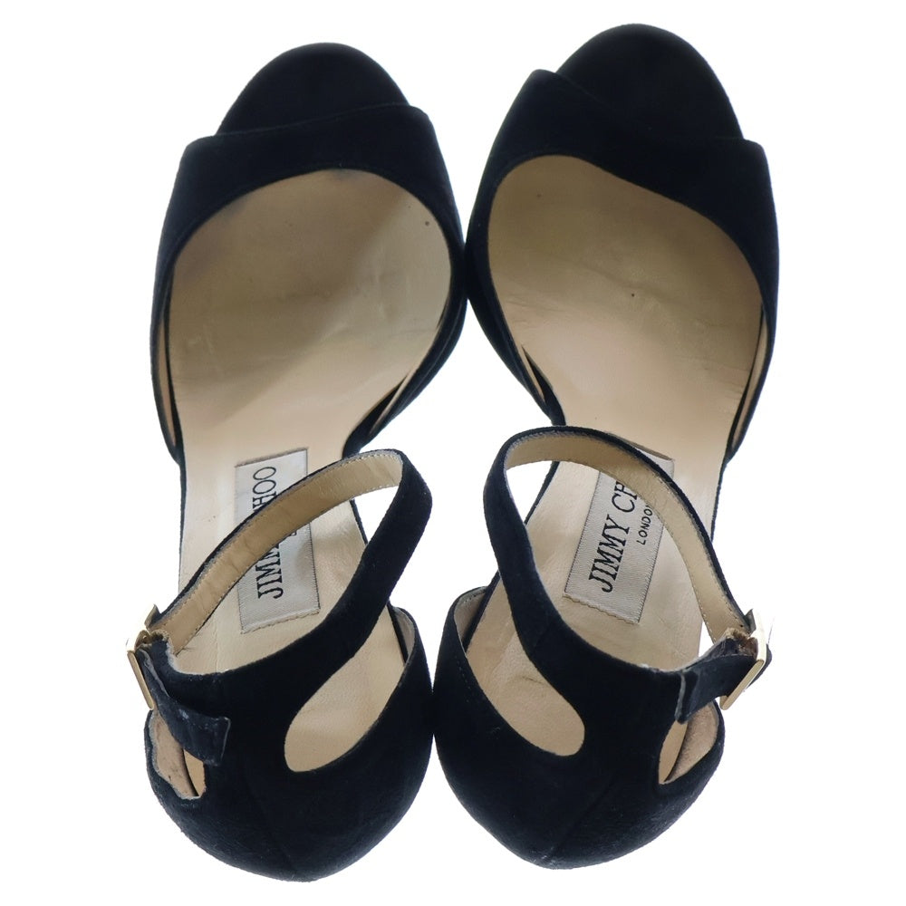 JIMMY CHOO(ジミーチュウ) ANNIE 85 アミー オープントゥ スウェード ハイヒール サンダル ブラック レディース