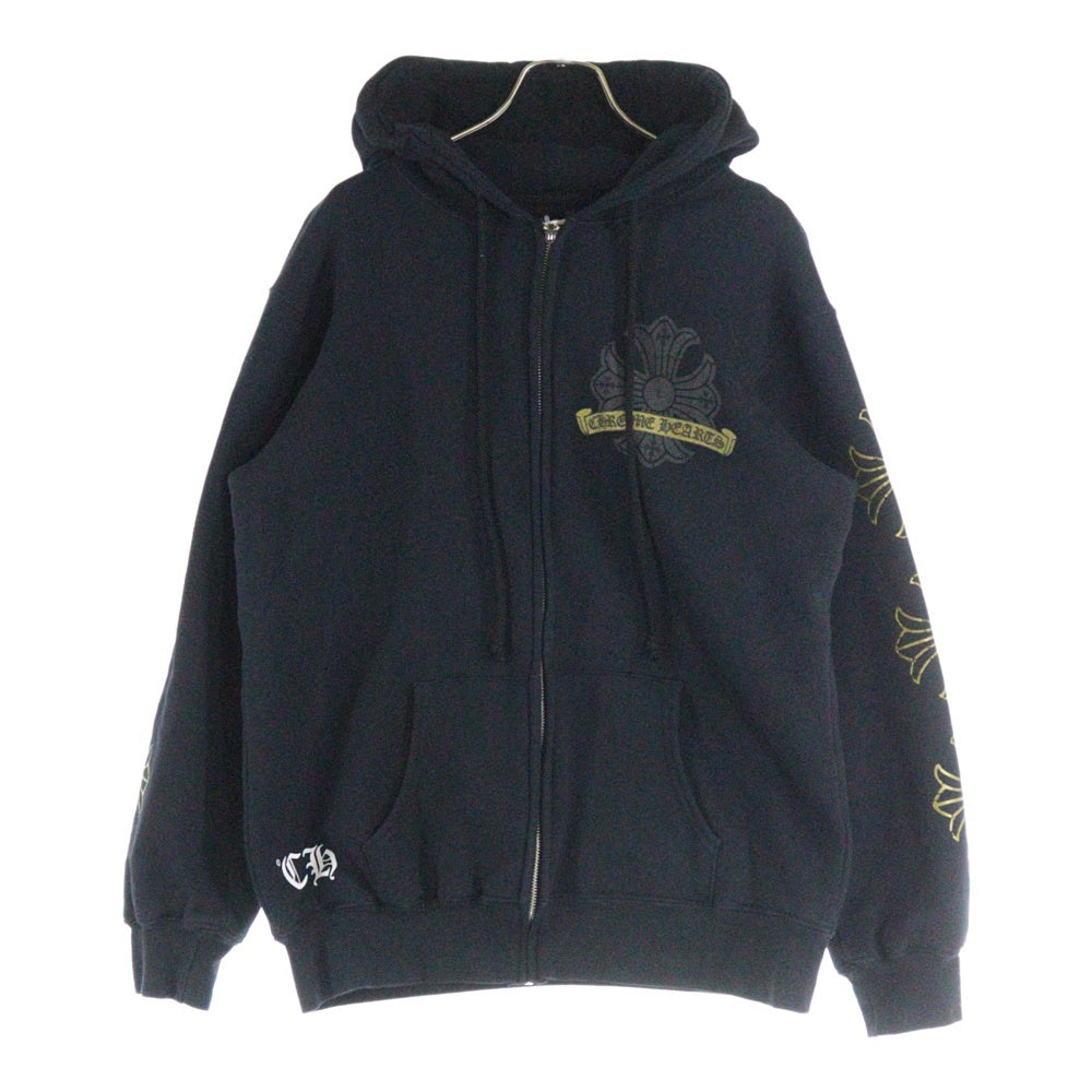CHROME HEARTS(クロムハーツ) CHプラス スクロールラベルプリント 裏地サーマル ジップアップフーディ スウェットパーカー ブラック/ゴールド