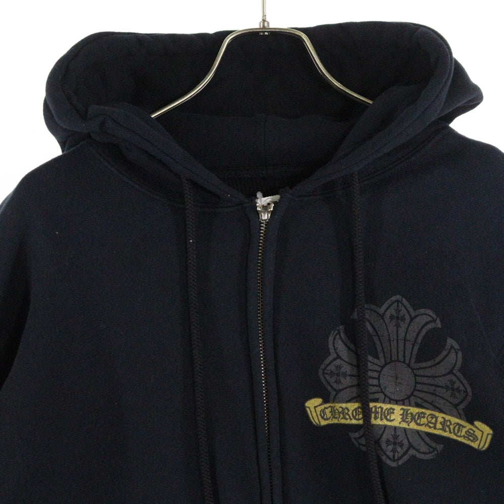 CHROME HEARTS(クロムハーツ) CHプラス スクロールラベルプリント 裏地サーマル ジップアップフーディ スウェットパーカー ブラック/ゴールド