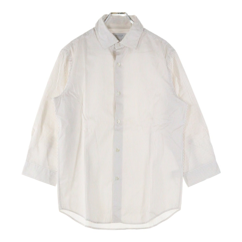 EDIFICE(エディフィス) コットン ストライプ 七分丈シャツ ホワイト