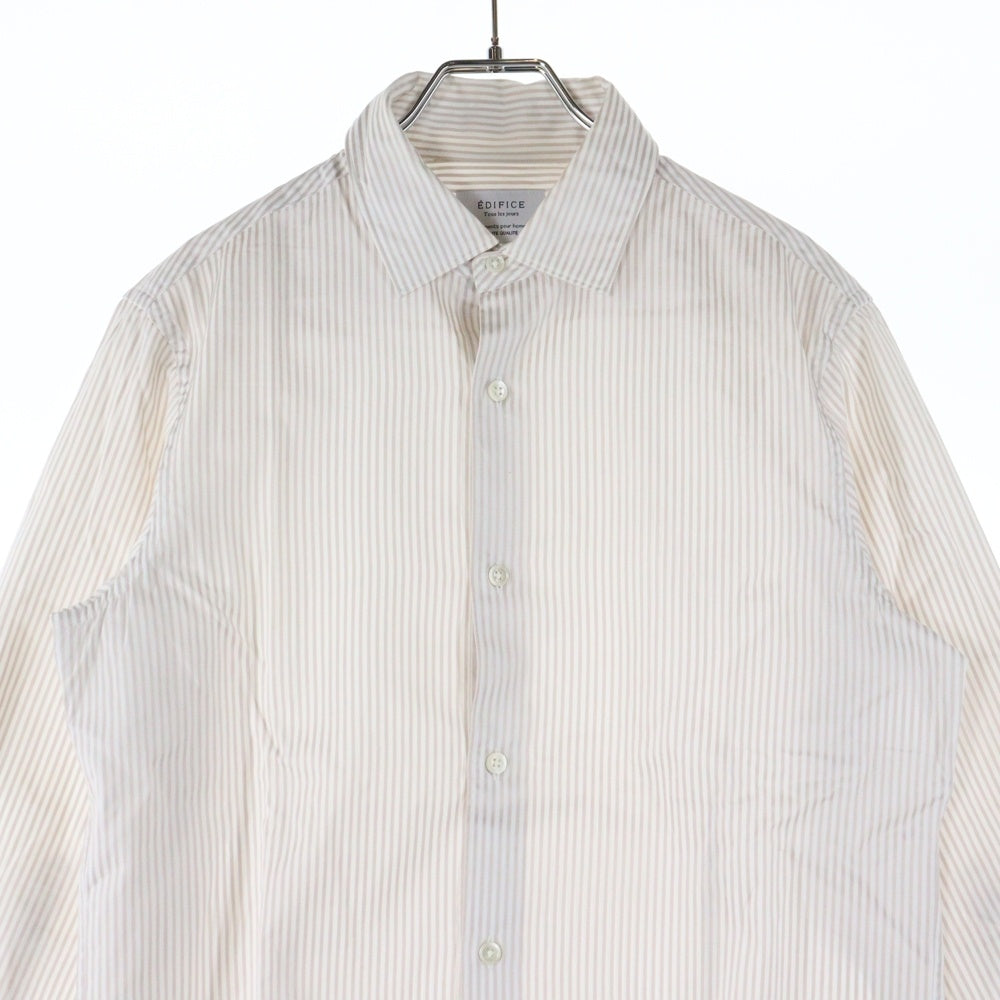 EDIFICE(エディフィス) コットン ストライプ 七分丈シャツ ホワイト