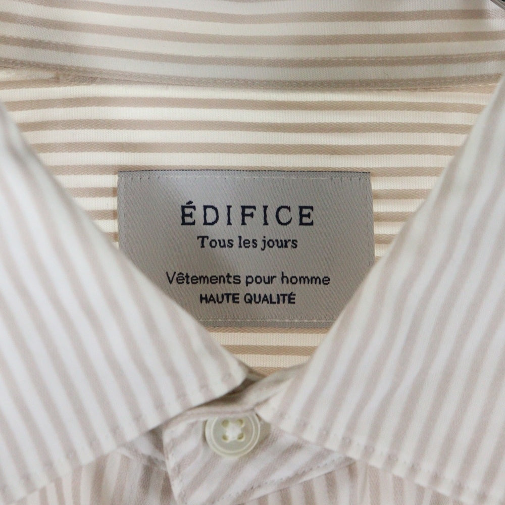 EDIFICE(エディフィス) コットン ストライプ 七分丈シャツ ホワイト