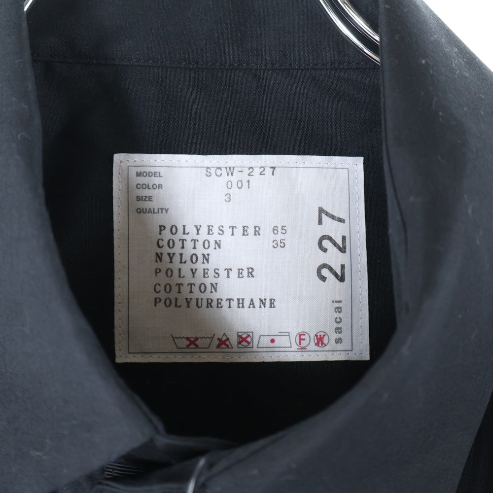 Sacai(サカイ) COTTON POPLIN x NYLON TWILL SHIRT コットン ポップリン ナイロン ツイル 半袖シャツ ブラック SCW-227